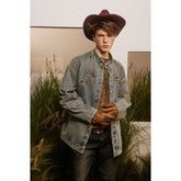 Unisex Jacket Casual Retro Locomotive Style Stand Collar Denim Jacket